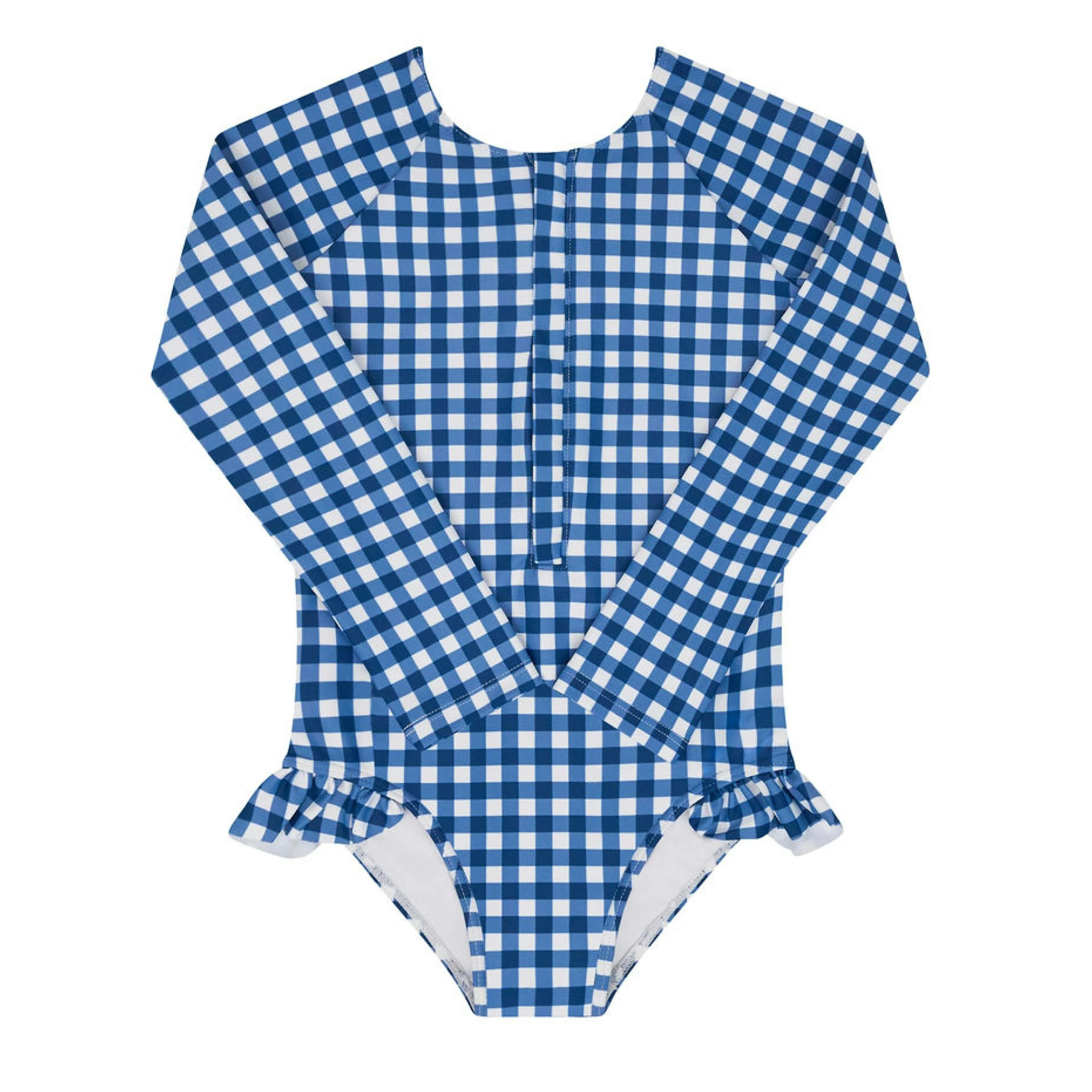 girls navy picnic gingham front zip rashguard one piece | Maisonette