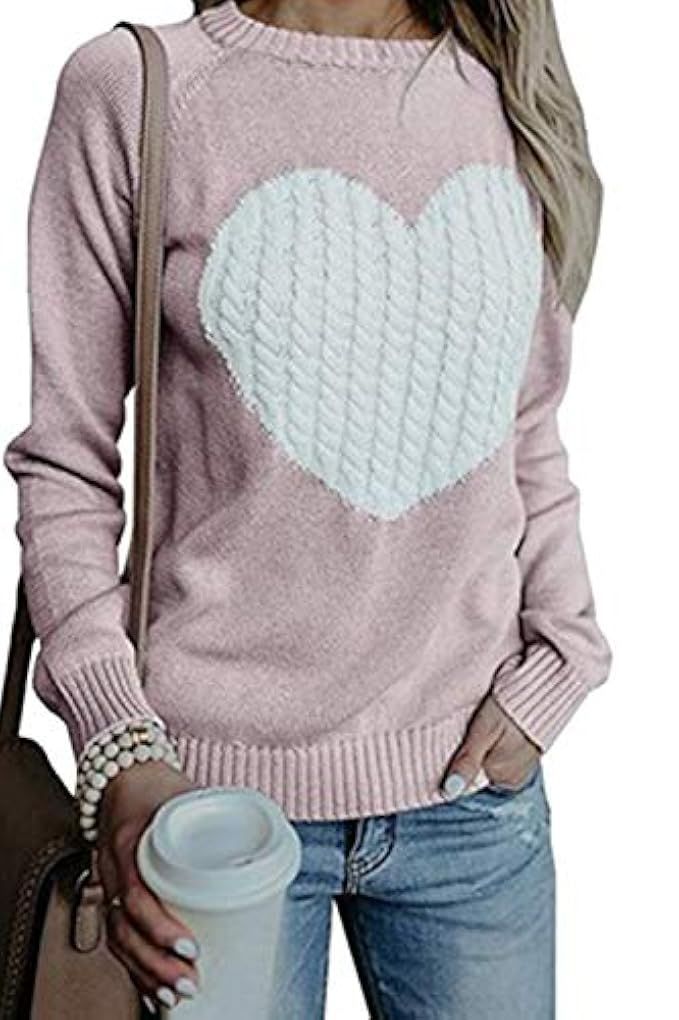 Vosujotis Womens Knit Sweater Pullover Fitting Long Sleeve Heart Casual Tops | Amazon (CA)