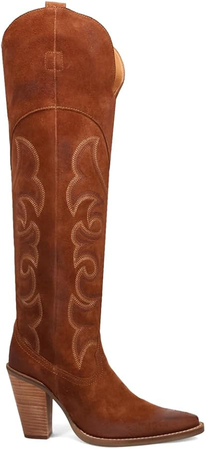 Dingo Womens Primadonna Embroidered Snip Toe Zippered Casual Boots Over the Knee High Heel 3" & U... | Amazon (US)