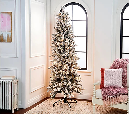 Bethlehem Lights 7' Flocked Overlit Slim Spruce Tree - QVC.com | QVC