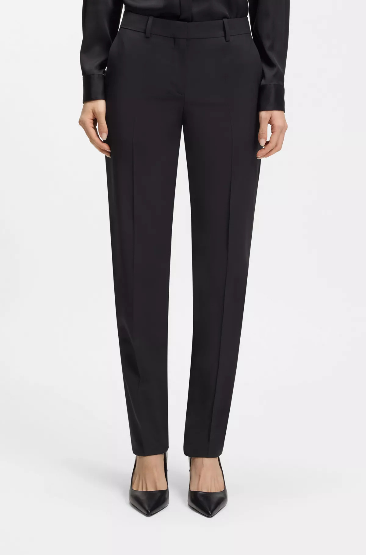 Regular-Fit Hose aus Stretch-Wolle mit Sharkskin-Webstruktur | Hugo Boss DE