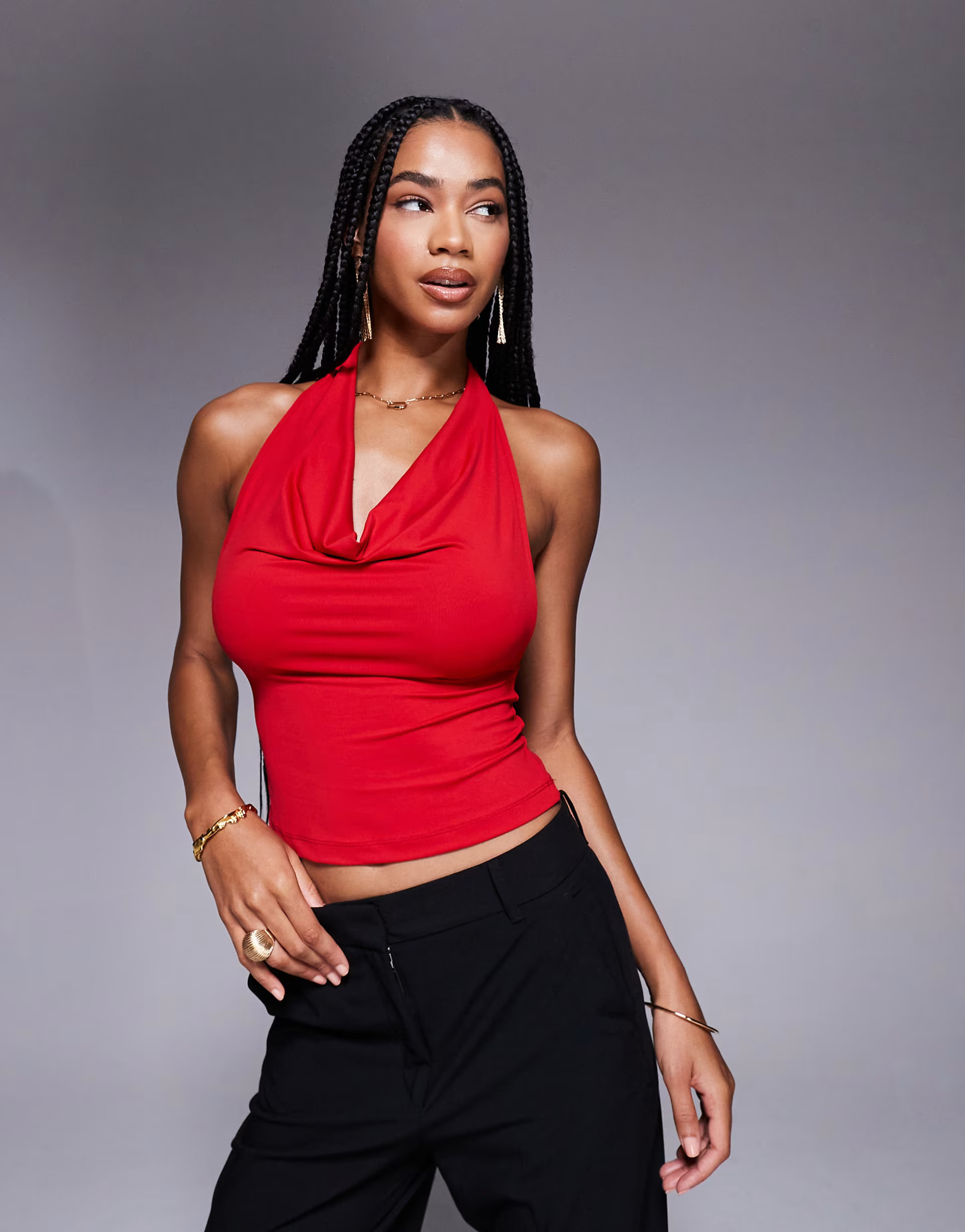 ASOS DESIGN cowl halter top in red | ASOS | ASOS (Global)
