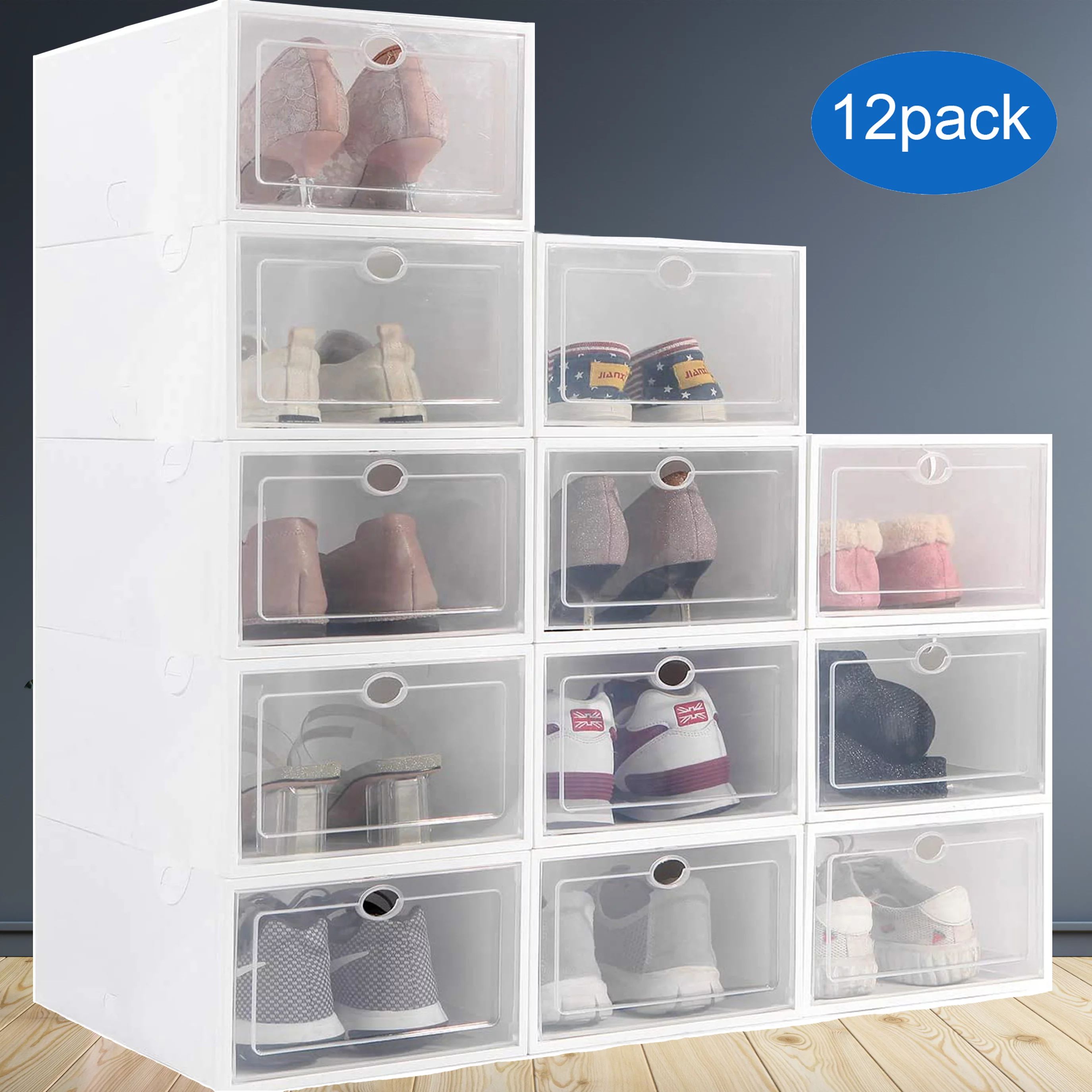 Shoe Boxes Clear Plastic Stackable 12 Pack, Clear Plastic Stackable Shoe Organizer For Closet, Sp... | Walmart (US)