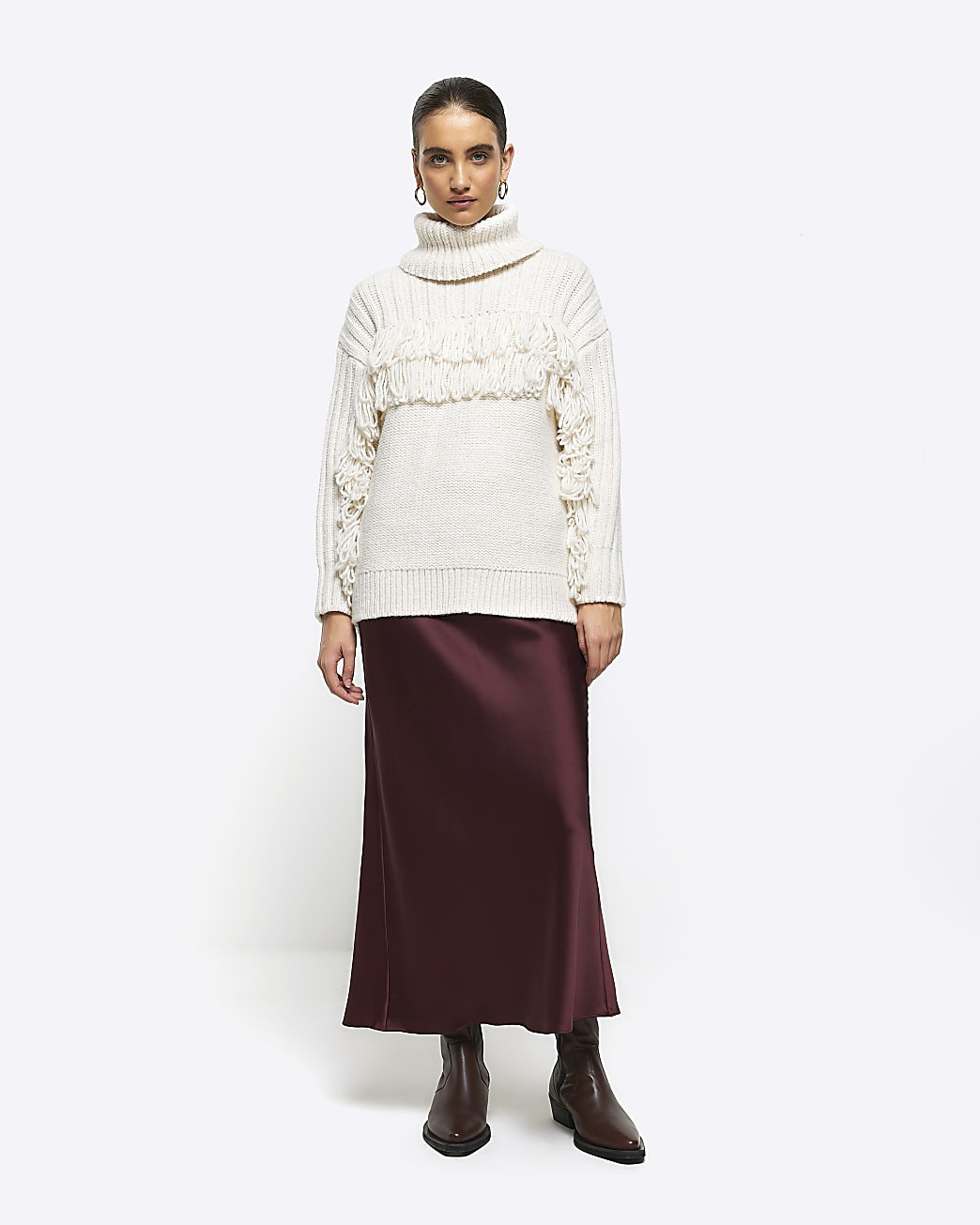 Brown satin maxi skirt | River Island (UK & IE)