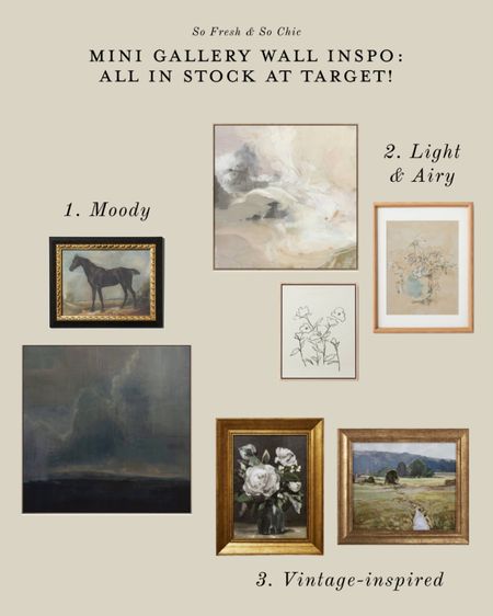 Mini gallery wall inspiration from Target! All in stock right now.
-
Framed art - affordable art - Studio McGee Target Threshold art collection - small gallery wall - kitchen art - living room art - bedroom art - entryway art - moody framed art - light framed art - vintage inspired art - gold antique frame art 

#LTKhome #LTKunder50