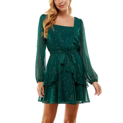 City Triangle Juniors Long Sleeve Dots Fit + Flare Dress | JCPenney