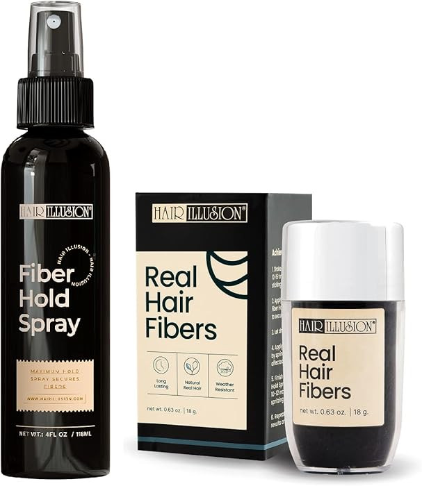 Hair Illusion Human Hair Fibers for Thinning Hair with Hair Fiber Spray for Maximum Hold \u2013 1... | Amazon (US)