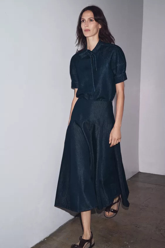 ZW COLLECTION DENIM TIE SHIRT | Zara US