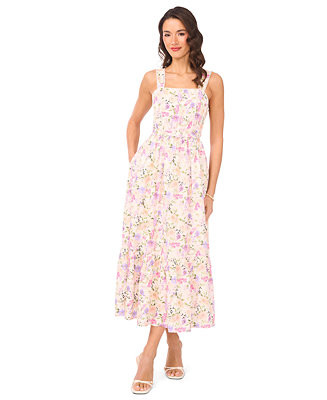 Women's Smocked Back Belted Linen Midi Dress | Macy's