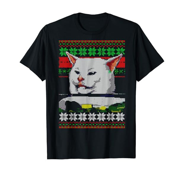 Woman Yelling at a Cat Ugly Christmas Sweater Meme Design T-Shirt | Amazon (US)