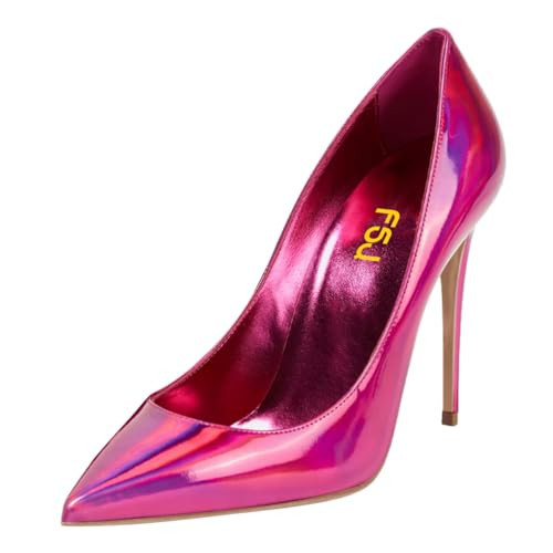 FSJ Women Sexy Pointed Toe Pumps High Heels Stilettos Party Prom Daily Classic Office Lady Work Shoes Size 9.5 Fuchsia | Amazon (US)
