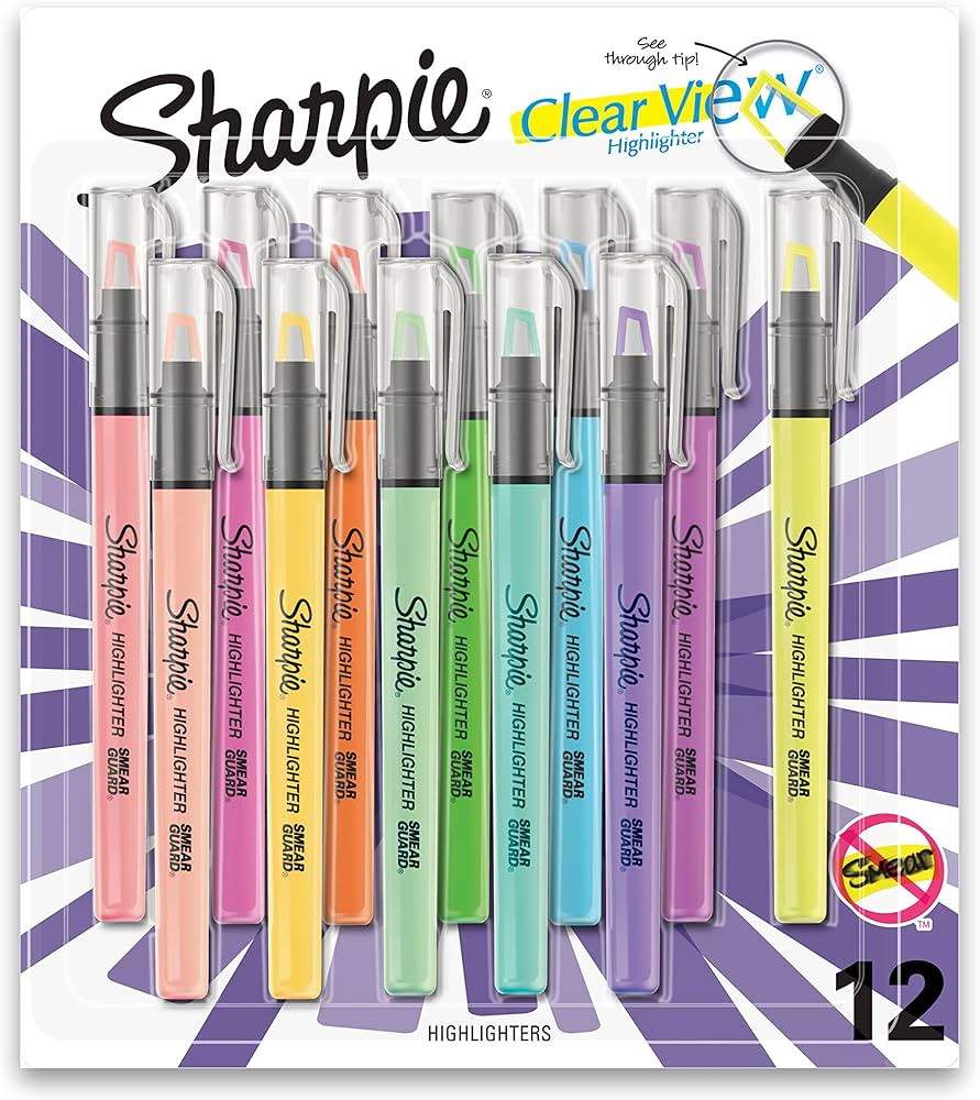 Sharpie Highlighter, Clear View Highlighter with See-Through Chisel Tip, Stick Highlighter, Assor... | Amazon (US)