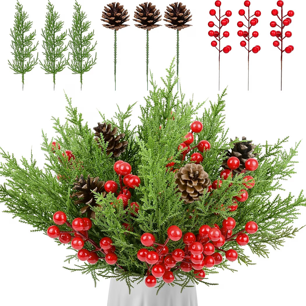 68 Pcs Christmas Pinecones Berry Pine Branch Set Artificial Floral Pinecones Stems Faux Pine Berr... | Amazon (US)