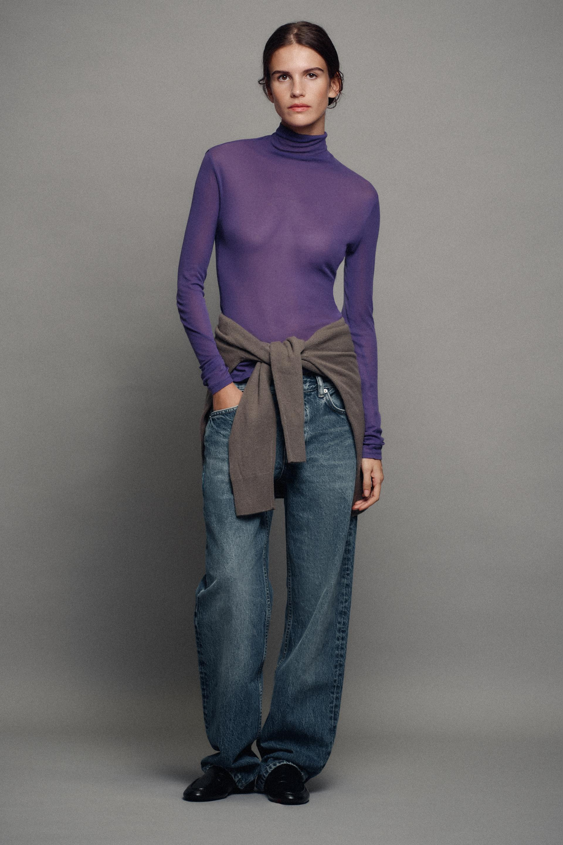 Zara - Supima® Mock-Neck T-Shirt - Purple - S - Woman | Zara US