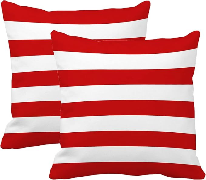 Red and White Stripe Set of 2 20x20 Inch Cotton Polyester Square Throw Pillow Cover Decorative So... | Amazon (US)