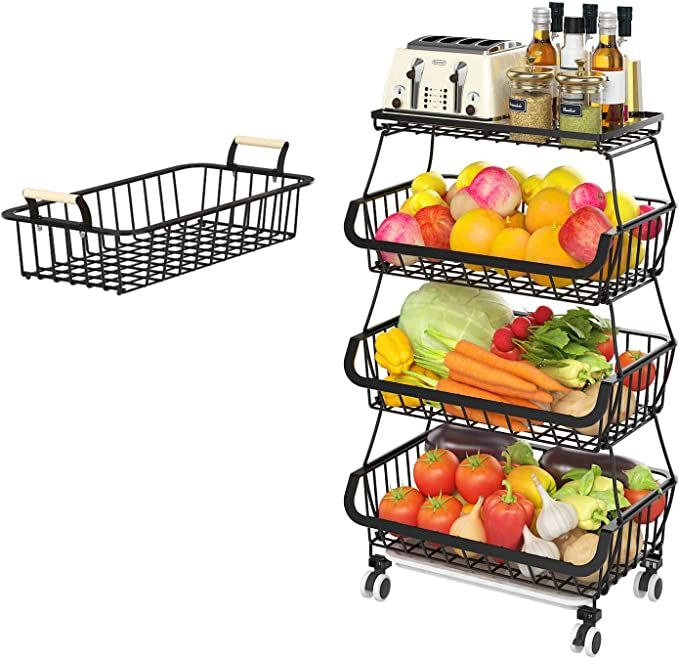 OKZEST 4 Tier Fruit Basket with Removable Top Basket, Kitchen Organization Basket Rack for Vegeta... | Amazon (US)