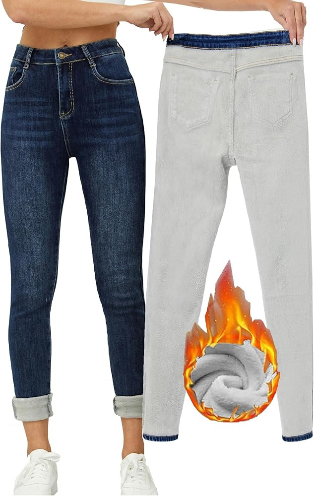 Yehopere Women's Winter Fleece Lined Jeans Slim Fit Warm Skinny High Waist Denim Jean | Amazon (US)