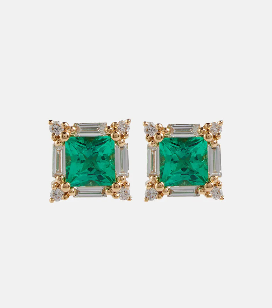Suzanne Kalan 18kt gold earrings with green emeralds and diamonds | Mytheresa (US/CA)
