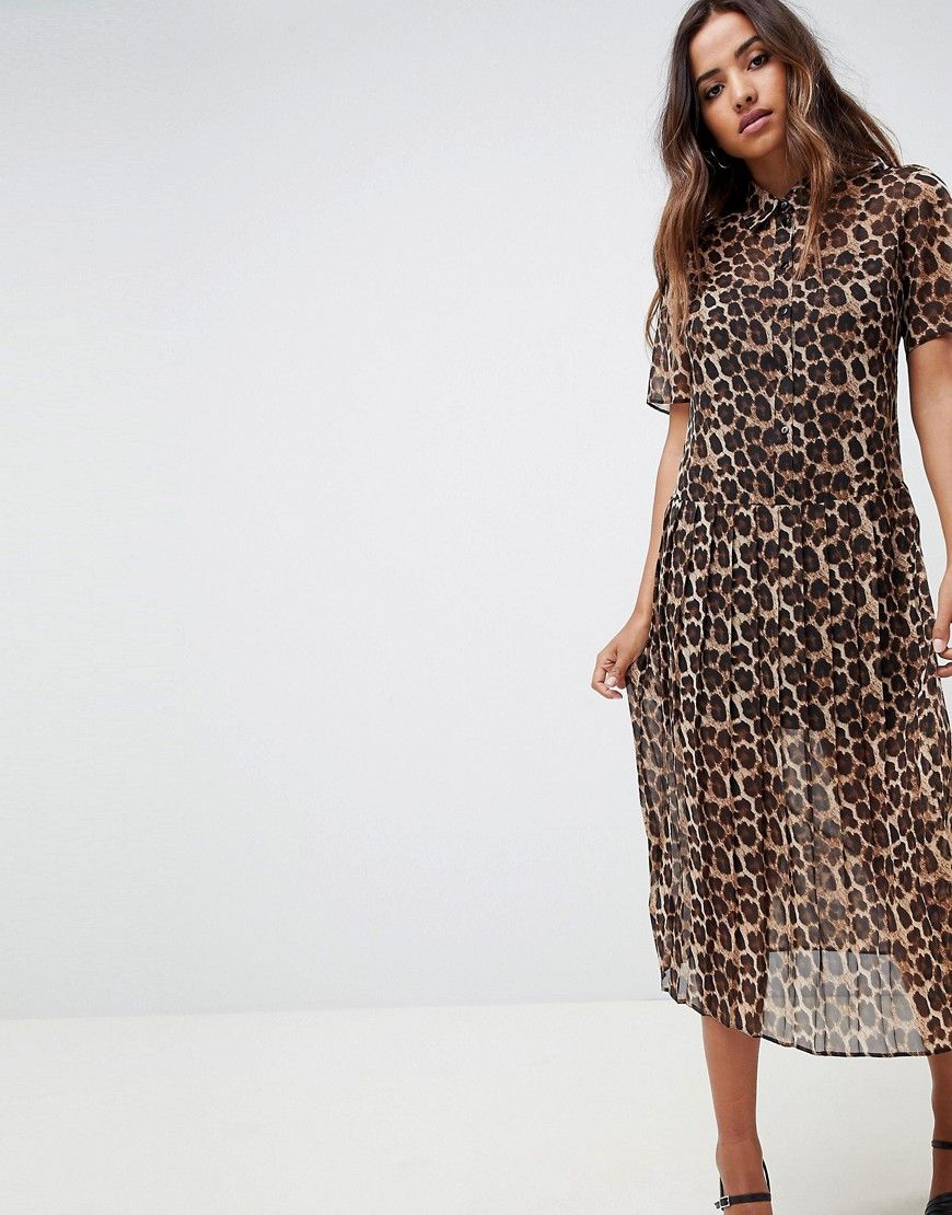 ASOS DESIGN pleated midi shirt dress in leopard print - Multi | ASOS US