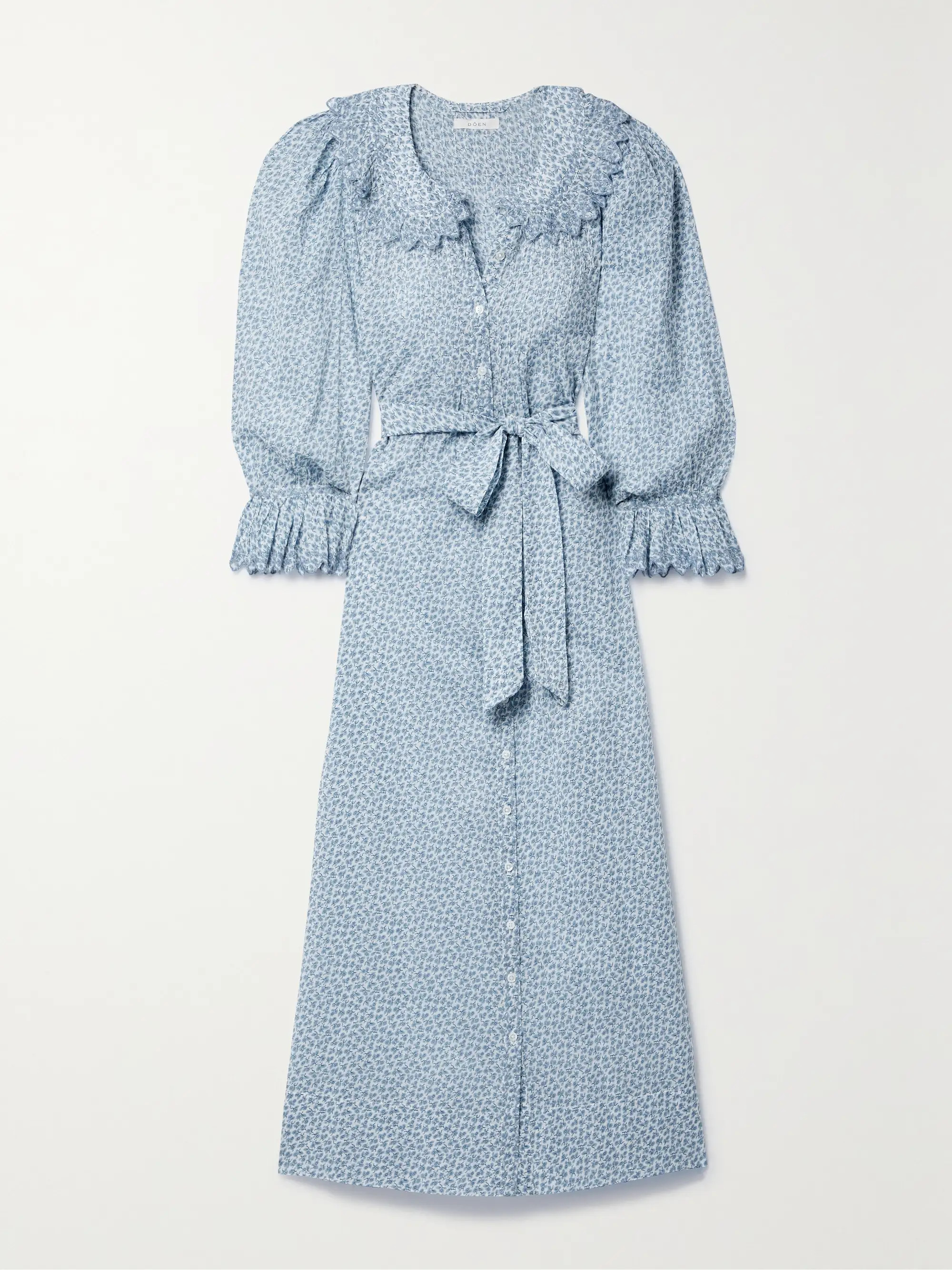 + NET SUSTAIN Helena belted embroidered floral-print organic cotton-voile midi dress | NET-A-PORTER (US)