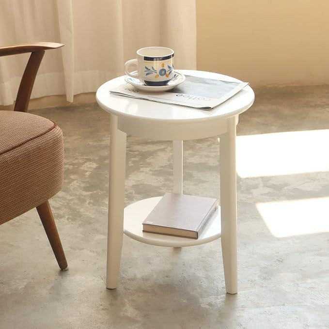 Amazon.com: MaxSmeo White Side Table, Round End Table with Storage, Modern Mid Century Coffee Tab... | Amazon (US)