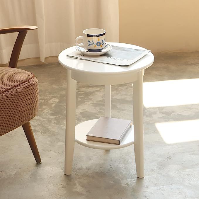 Amazon.com: MaxSmeo White Side Table, Round End Table with Storage, Modern Mid Century Coffee Tab... | Amazon (US)