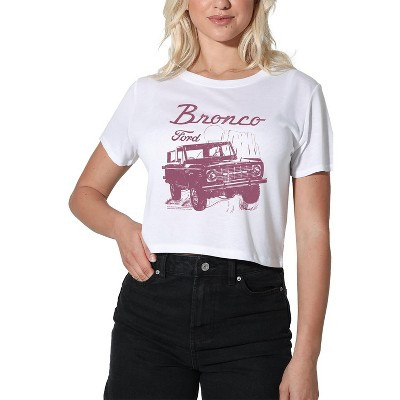 Women's Ford Bronco Wild West Crop Top T-Shirt, White, X Large | Target