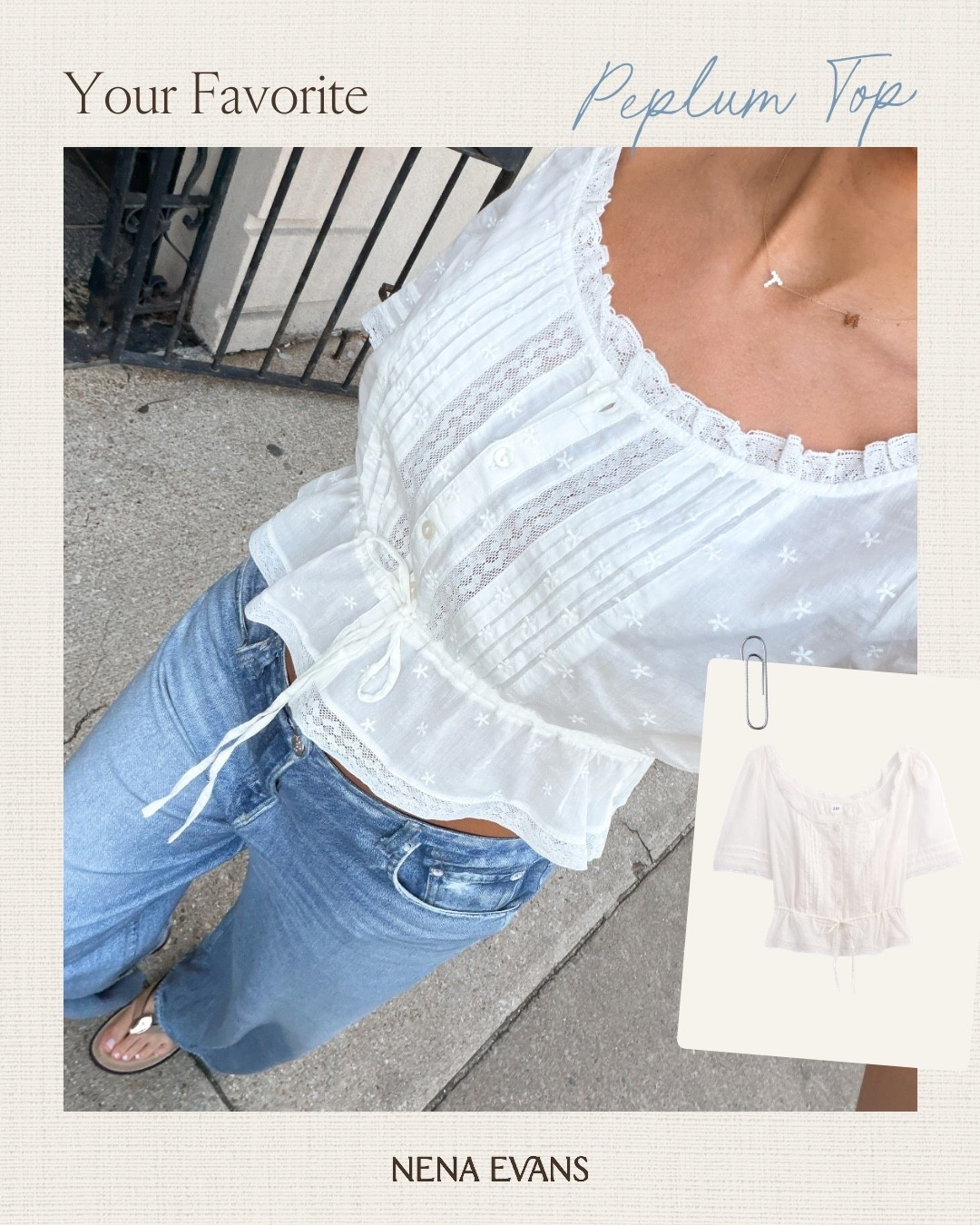 Your favorite last week 🤍 This lace trim peplum top is so cute for spring and 20% OFF! Wearing size S top, size 29 jeans (run big, size down) 

Spring outfit 
Spring fashion
Best sellers 
Most loved 

#LTKootd #LTKSeasonal #LTKSaleAlert