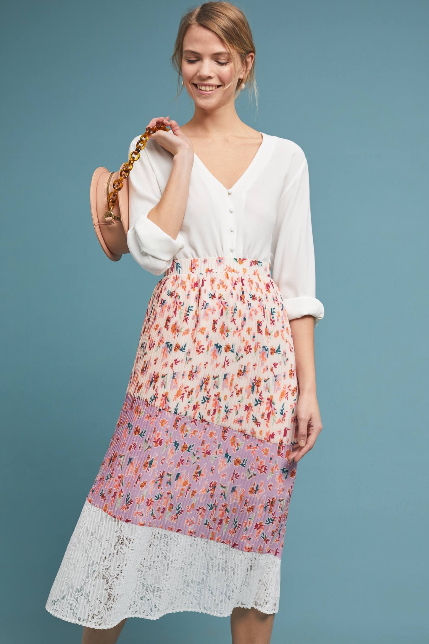 Pleated Floral Midi Skirt | Anthropologie (US)