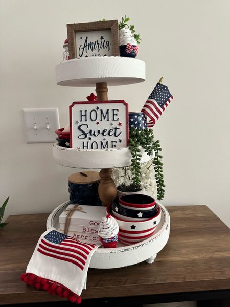 Patriotic tiered tray, Fourth of July decor, summer decor 

#LTKHome