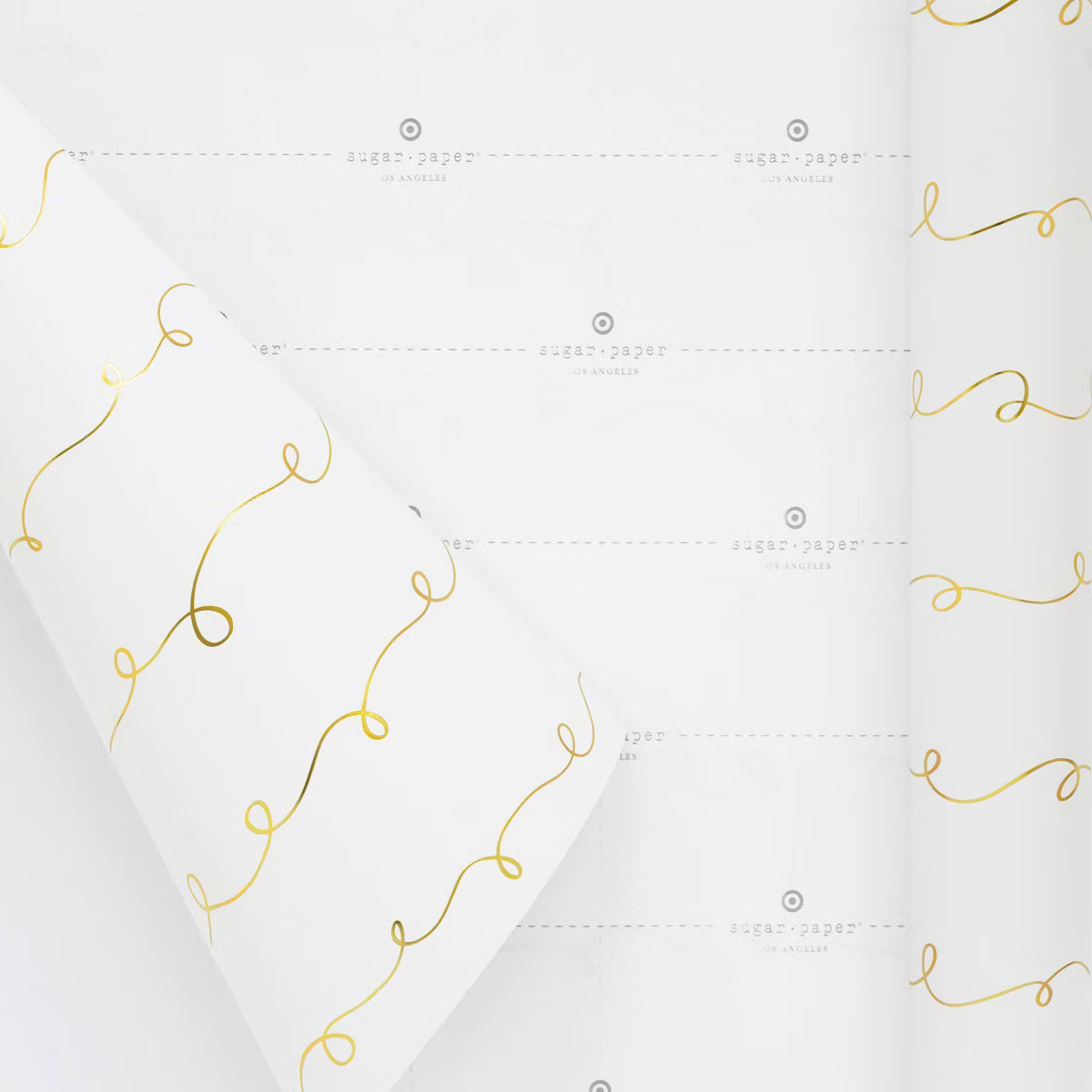 25 sq ft Gold Foil Curved Lines Gift Wrap White - Sugar Paper™ + Target | Target