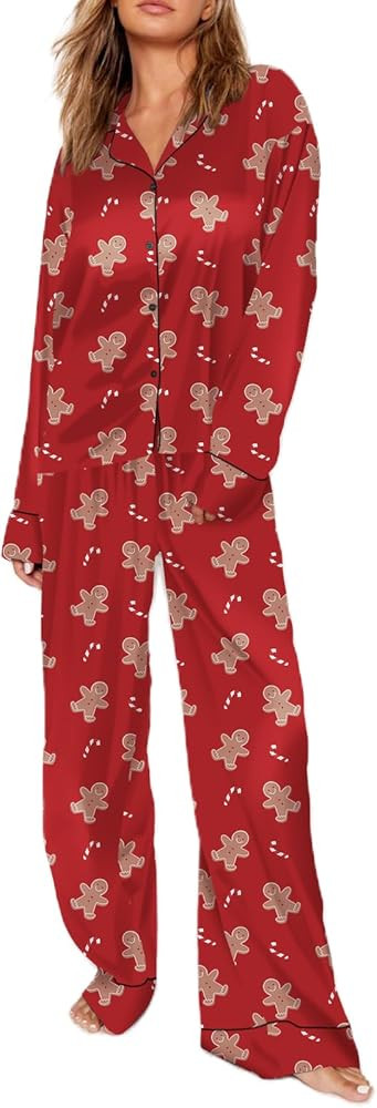 Seyurigaoka Satin Silk Valentine's Day Pajamas Set for Women Polka Dot Pjs Button Up Shirt+Pants ... | Amazon (US)