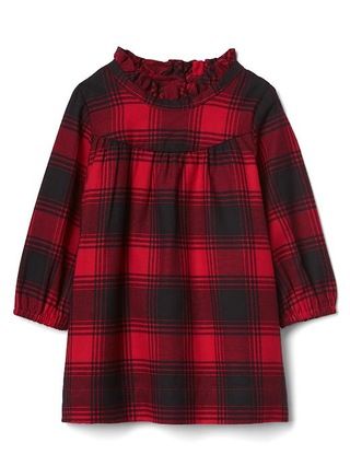 Gap Baby Buffalo Plaid Ruffle-Neck Dress Modern Red Size 12-18 M | Gap US