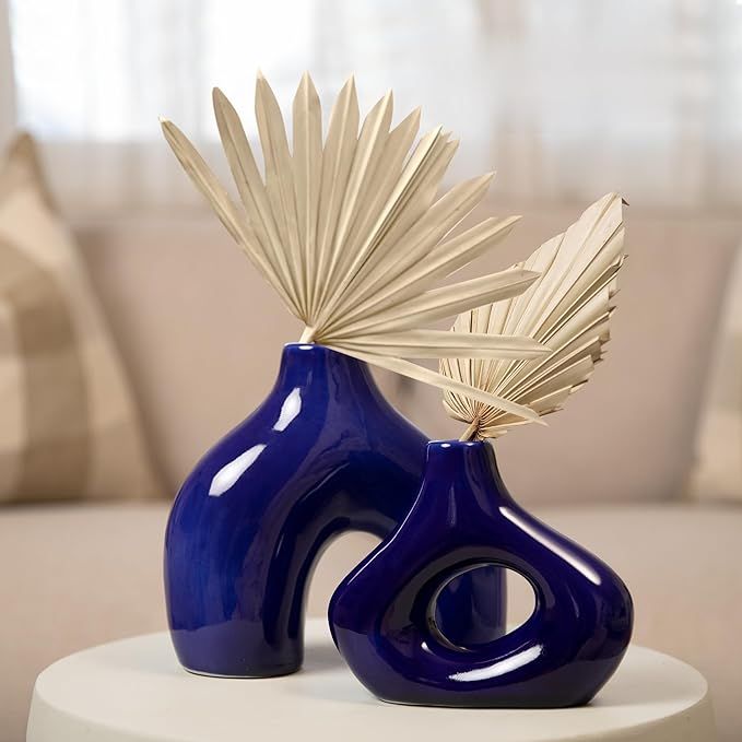 Ceramic Donut Vases Set of 2 for Modern Home Décor, Glossy Finish, Boho Nordic Minimalist Style,... | Amazon (US)
