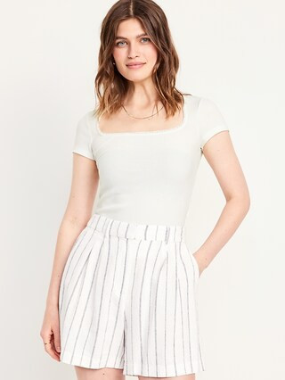 Lace-Trim Rib-Knit Top | Old Navy (US)