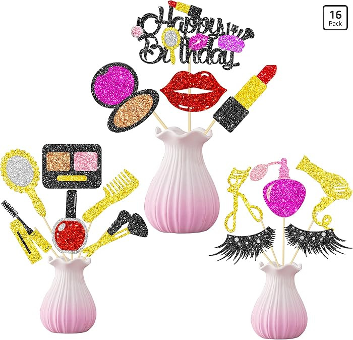 16Pcs Glitter Makeup Party Centerpiece Sticks Spa Makeup Party Decorations Cosmetics Lipstick Eye... | Amazon (US)