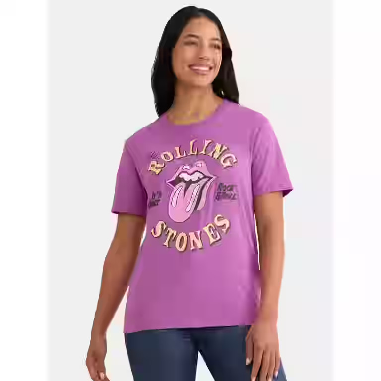 Time and Tru Women's Rolling Stones Only Rock and Roll Graphic Tee, Sizes XS-XXXL | Walmart (US)