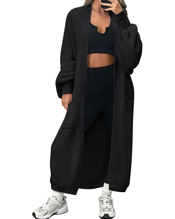 LILLUSORY Women's Oversized Long Cardigan Open Front Duster Sweater Coatigan with Pockets | Amazon (US)