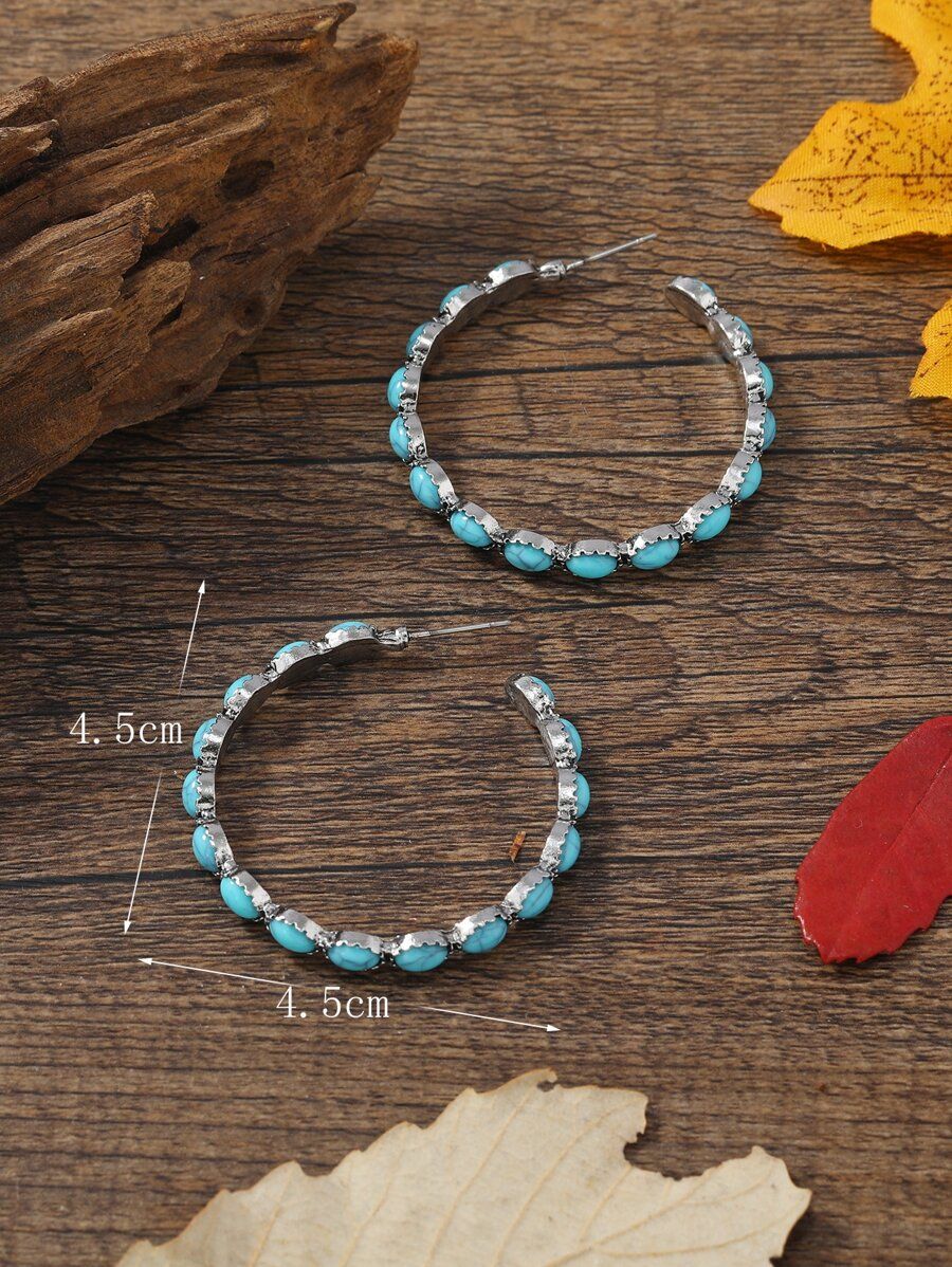 Turquoise Decor Cuff Hoop Earrings SKU: sj2212177349540331(100+ Reviews)$2.10$2.00Join for an Exc... | SHEIN