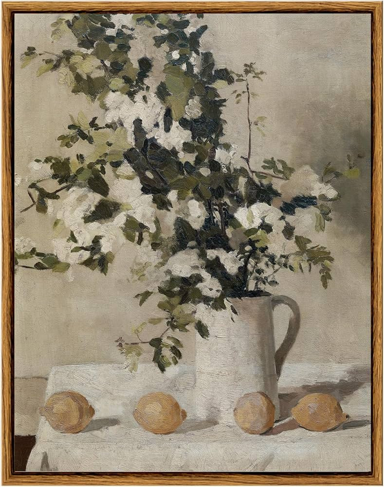 Vintage Floral Wall Art, Flowers and Lemons Paingtings Decor Aesthetic, Framed Canvas Print Artwo... | Amazon (US)