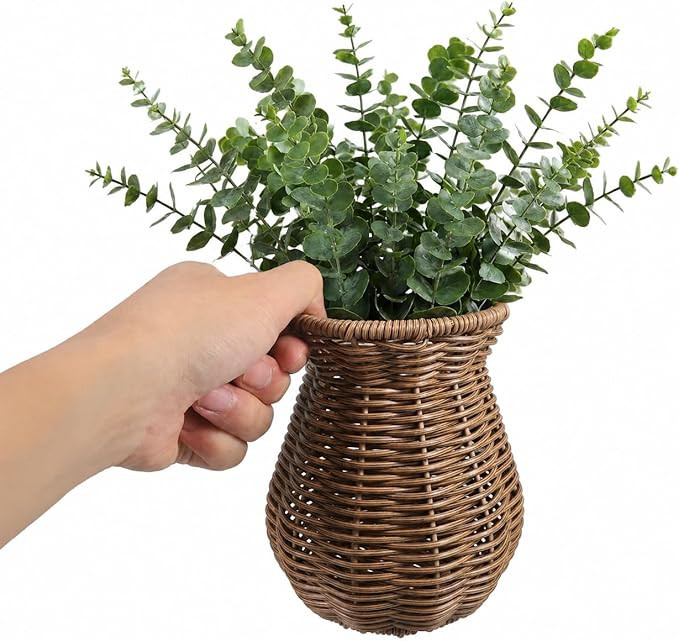 Cabilock Small Rattan Vase for Flowers, 5.7" Rustic Woven Wicker Vase for Boho Home Decor, Imitat... | Amazon (US)