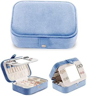 Travel Jewelry Box Velvet -2 Layer Jewelry Travel Case Earring Organizer Box with Mirror-Plush Jewel | Amazon (US)