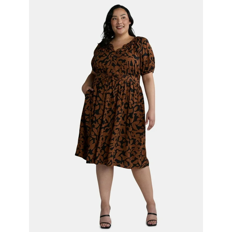 Terra & Sky Women's Plus Size Puff Sleeve Dress. Sizes 0X-5X | Walmart (US)