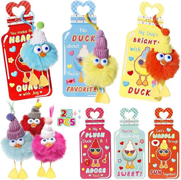Valentines Day Gifts for Kids - 25 Pack Duck Plush Toys Keychains with Valentine Gifts Cards,Frie... | Amazon (US)