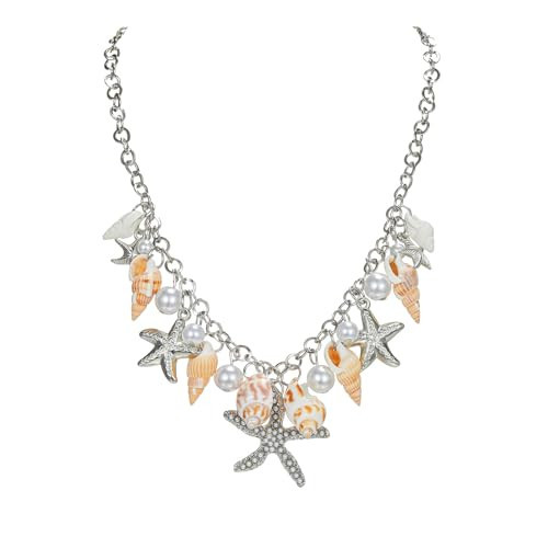 Boho Starfish Necklace for Women Adjustable Natural Conch Pearl Seashell Choker Tropical Layered Shell Necklace Ocean-Themed Beach Summer Jewelry (Silver Necklace) | Amazon (US)