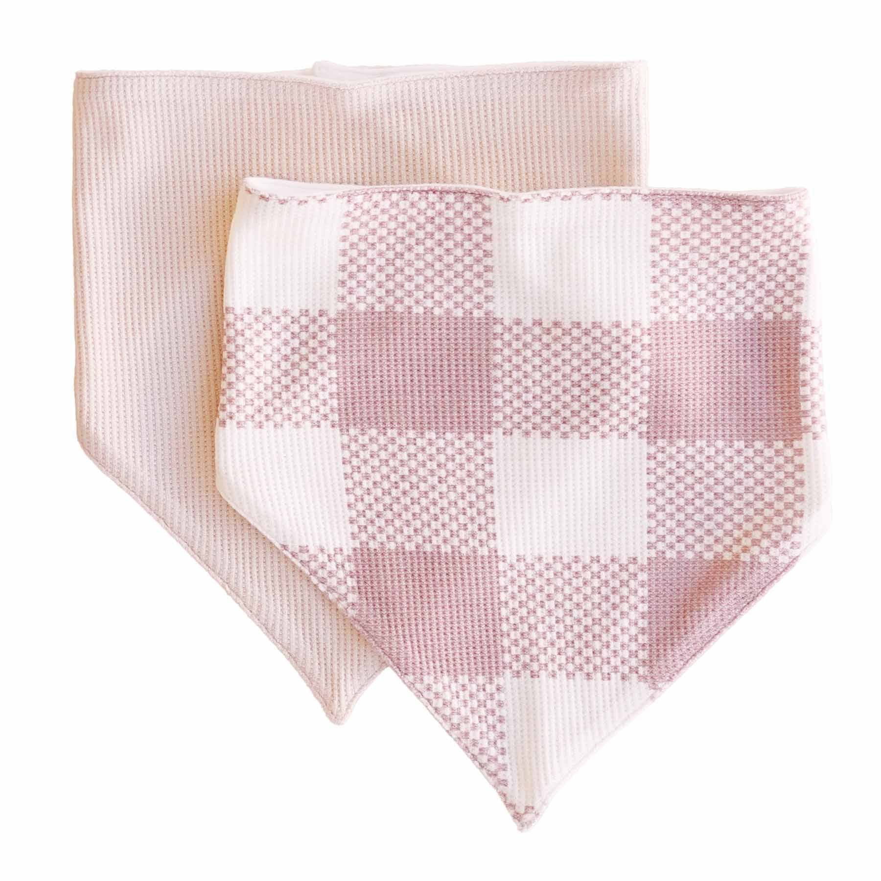 Big Check Waffle Bamboo 2pc Bandana Bibs | Rosy | Caden Lane