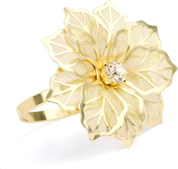 Picowe Set of 12 Alloy Napkin Rings with Hollow Out Flower Napkin Ring Holders for Wedding Party ... | Amazon (US)