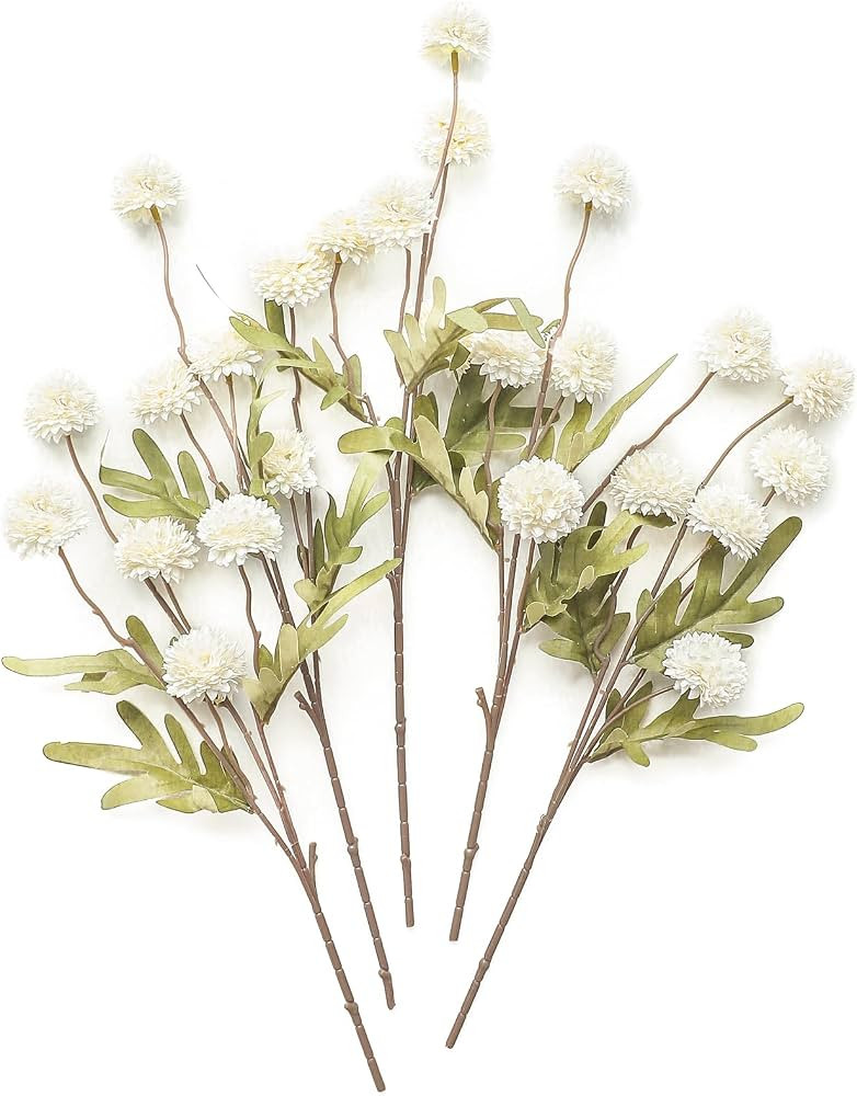 5pcs Ivory Faux Silk Mums Artificial Flowers, Bulk Fake Small Mini Chrysanthemums with Stems for ... | Amazon (US)