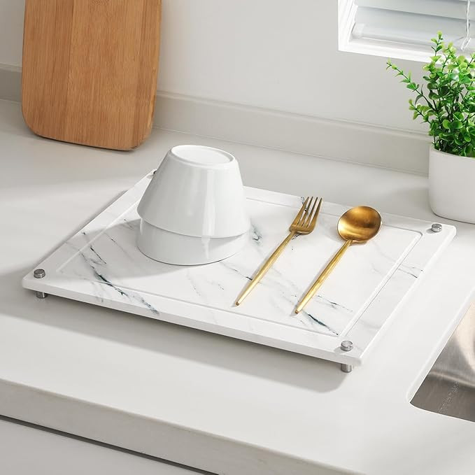 Dish Drying Mat, Stone Drying Mat for Kitchen Counter, Diatomaceous Earth Drying Mat with 4 Non-S... | Amazon (US)