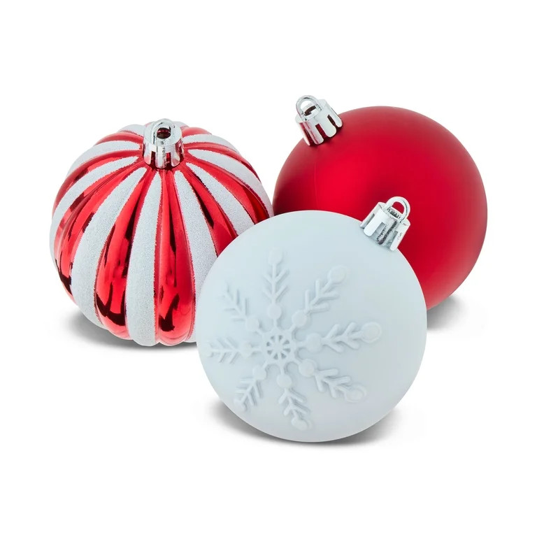 50-Count Red and White Shatterproof Christmas Ornaments, by Holiday Time | Walmart (US)